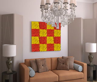 PU 3D Dekorasi Wall Panel merah / kuning mawar 600 mm * 600 mm