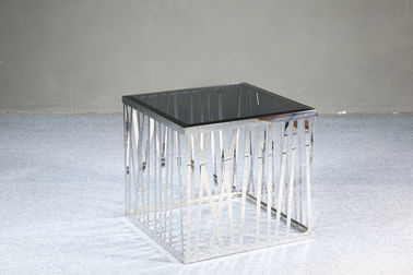 Modern Lapangan Coffee Table, Black Kaca Tempered End Tables, Stainless steel frame meja kopi